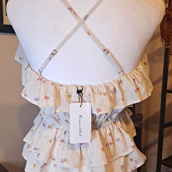 Aubrey Line and Dot Floral Print Tank Top Size Small NWT - Picture 2 of 5